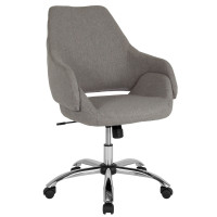 Flash Furniture CH-177280-LGY-F-GG Madrid Home and Office Upholstered Mid-Back Chair in Light Gray Fabric 